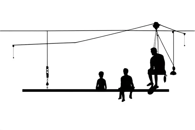 a father and son silhouette sitting on an I beam hanging from a crane tattoo design idea