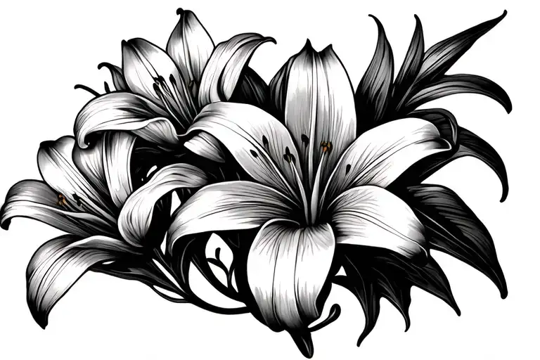 group of lilies in a straight line to go on lower back tattoo design idea