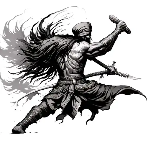 sikh warrior battling tattoo design idea