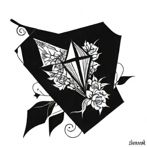 kite with sketch flower and dark lettering parts tattoo design idea