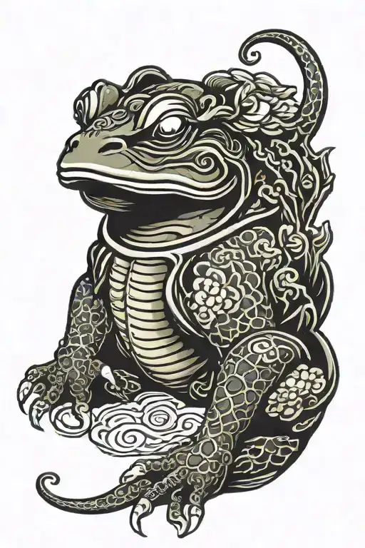 close up of japanese samurai frog tattoo design idea