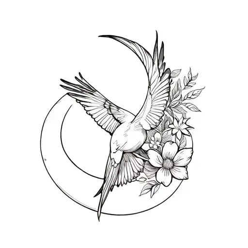 I have 3 bird soaring silhouettes I would like to add fine line birds, flowers butterfly crescent moon very pretty girly tattoo design idea