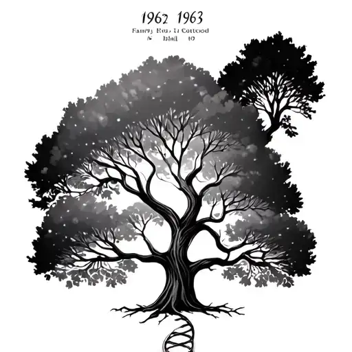 family tree with date 1962 and 1963 and DNA tattoo design idea