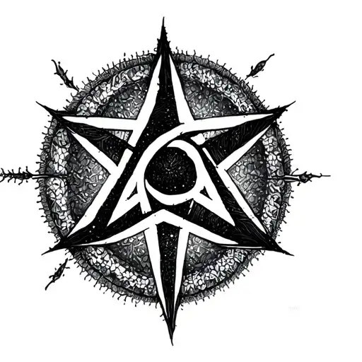 half a Pentagram and half a chaos star connecting in the middle tattoo design idea