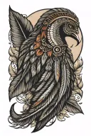 turkey feather, nativa american arrow, horse shoe, hilly forest, moon  tattoo design idea