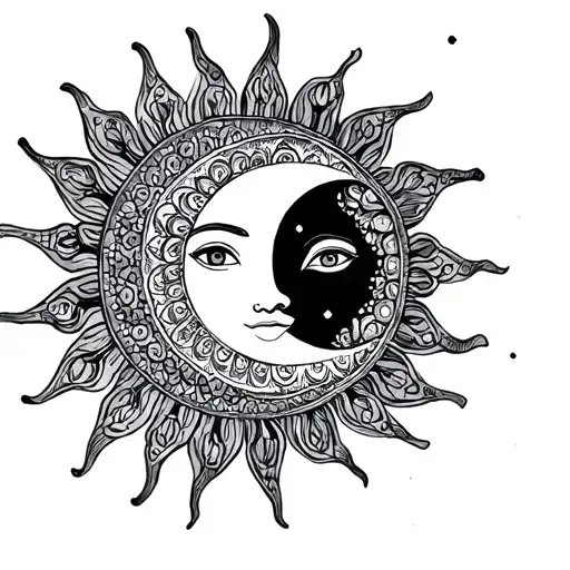 Mandala Sun And Moon tattoo design idea
