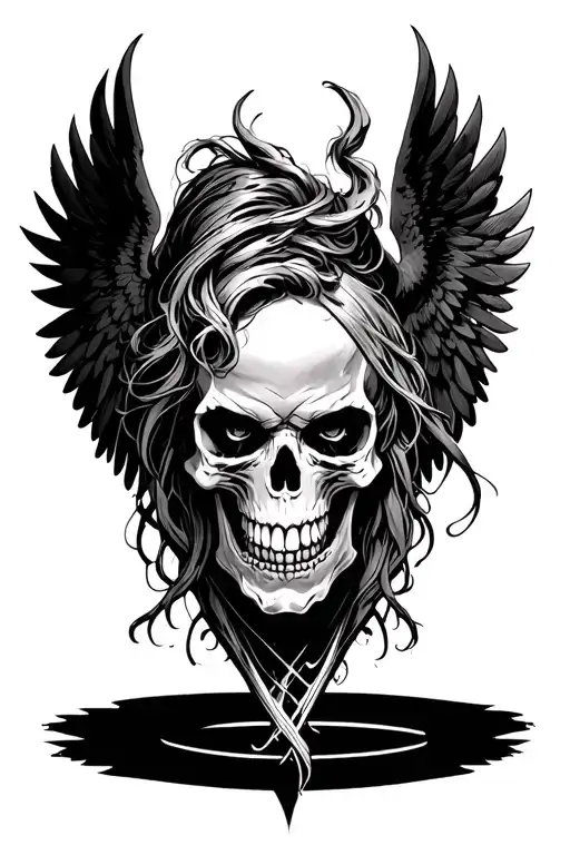 skull and powerlifting evil witchblade angel tattoo design idea