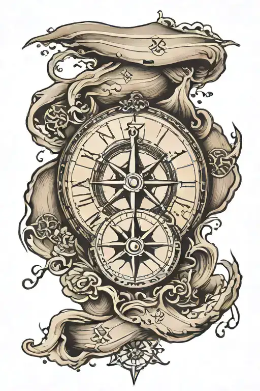 footprints in the sand with compass surrounded tattoo design idea