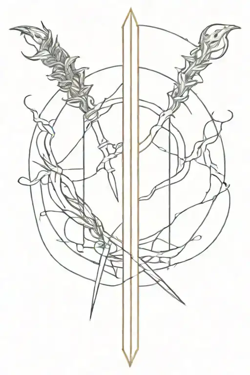 A spine tattoo design featuring a shattered sword, symbols of the goddesses Aphrodite and Hekate and a snake tattoo design idea