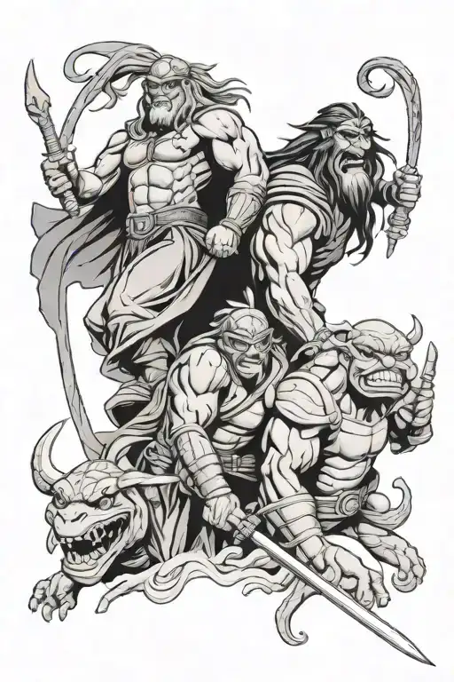 zues and Poseidon and Hades and tmnt  tattoo design idea