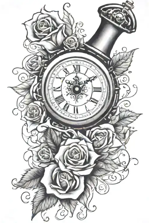 a full tattoo sleeve on the left arm with roses ace of spades time clock and compass  tattoo design idea