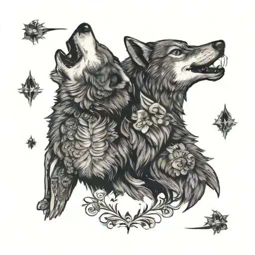 two wolves looking at each other. standing opposite and looking at each other tattoo design idea