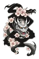 Dragon and snake samurai with japanese sakura japanese style designs tattoo design idea