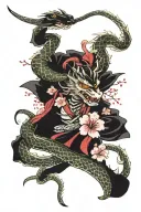 Dragon and snake samurai with japanese sakura japanese style designs tattoo design idea