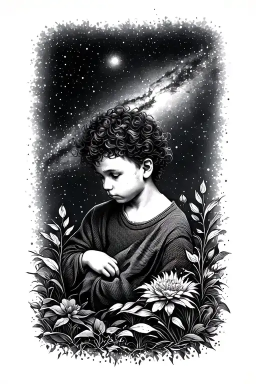 Background a galaxy et nature a male child tattoo design idea