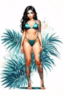Sexy girl, petite, big boobs, wide hips, bikini . long hair,sexual. Seductive. Full Body, standing with legs and feet tattoo design idea