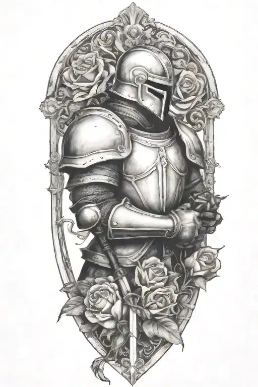 knight gaunlet holding black rose tattoo design idea
