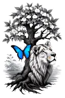 Willow tree with Taurus sign and Leo sign and blue butterfly  tattoo design idea