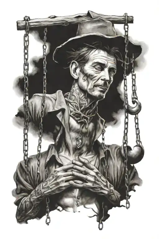 A man who dreams of distant lands has his freedom restricted by bars and shackles. tattoo design idea