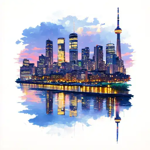 Toronto Skyline nightime tattoo design idea