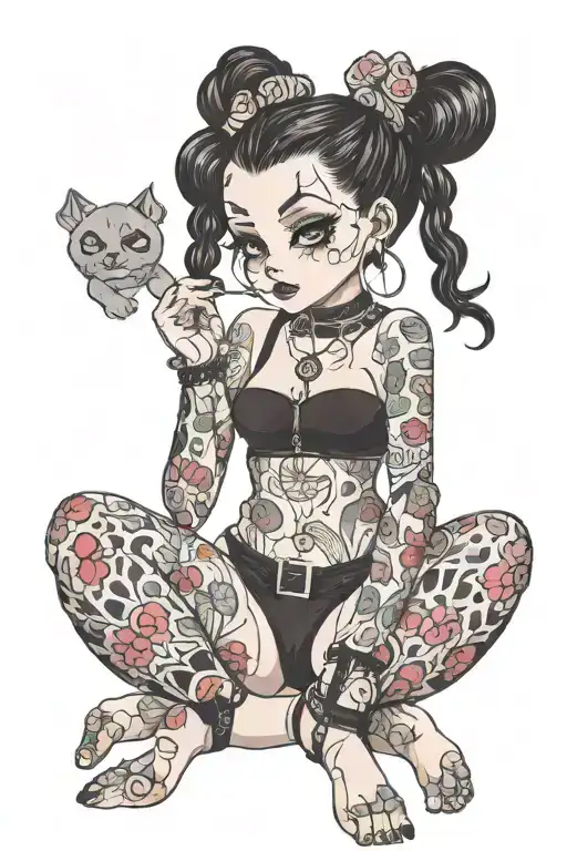 big tittie goth girl with neat space buns wearing lingerie tattoo design idea