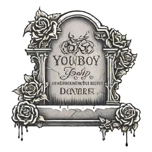 YoungBoy gravestone engraved with name dad tattoo design idea