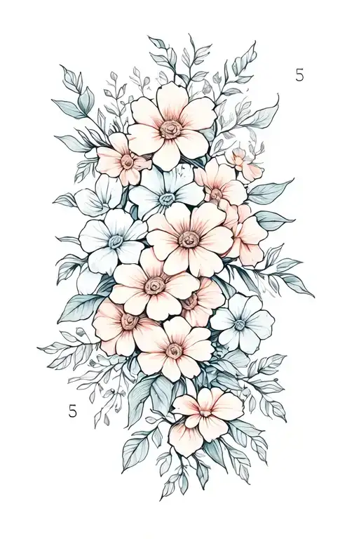soft tattoo of flowers going down the spine with the birth months january, june, august, september , october, november tattoo design idea