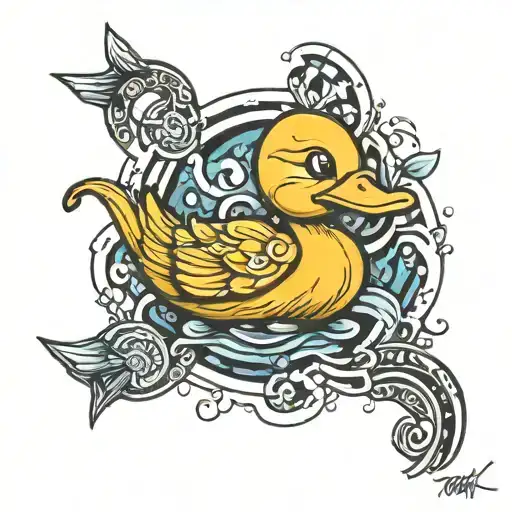 rubber duck with dna double helix tattoo design idea