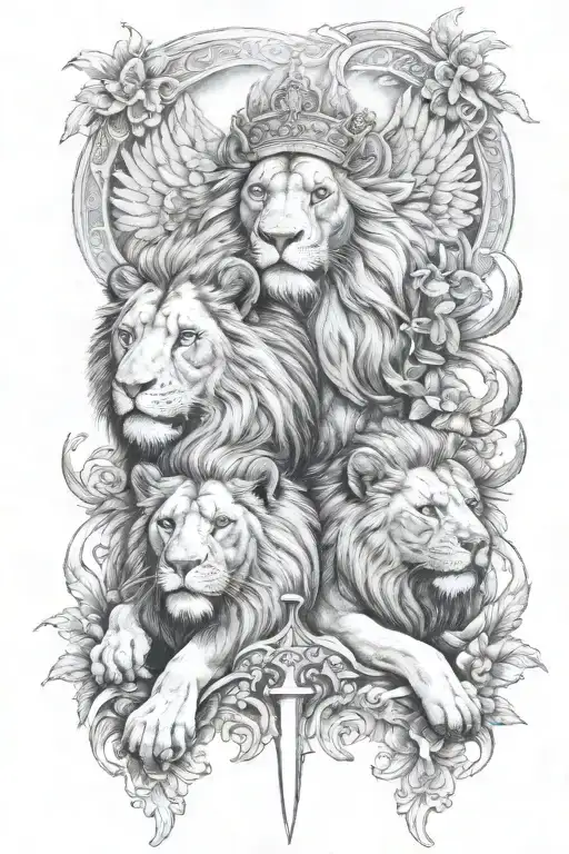 lions and st michael the archangel tattoo design idea