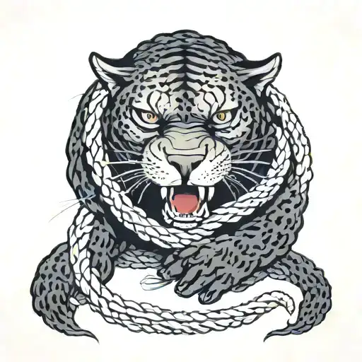 panther climbing rope wrapped tattoo design idea