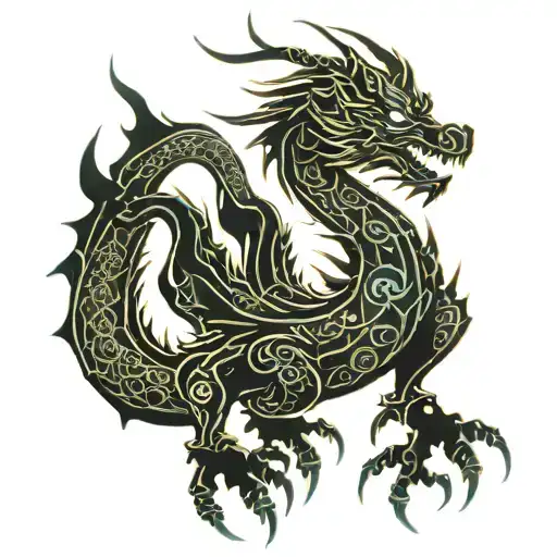 Help me generate a picture of a Chinese dragon that needs to have elements of cosmic electronic music and a cyberpunk fe tattoo design idea