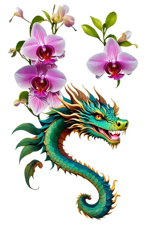  dragon and orchid leg tattoo featuring tattoo design idea