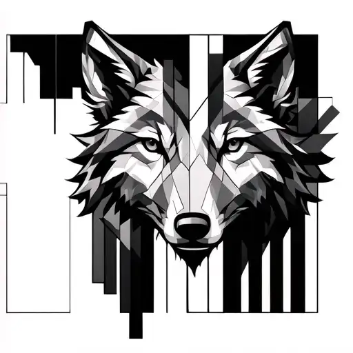 Piano keys fading, watch mechanism intertwined, geometrical wolf head, letter T tattoo design idea