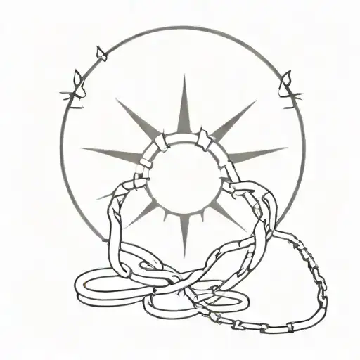 broken chains with a sun behind them tattoo design idea