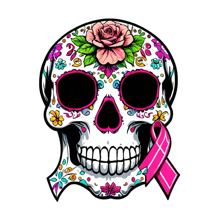 sugar skull prostate cancer ribbon tattoo design idea