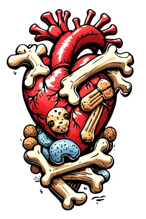 framed with a heart made of dog bones and dog toys tattoo design idea