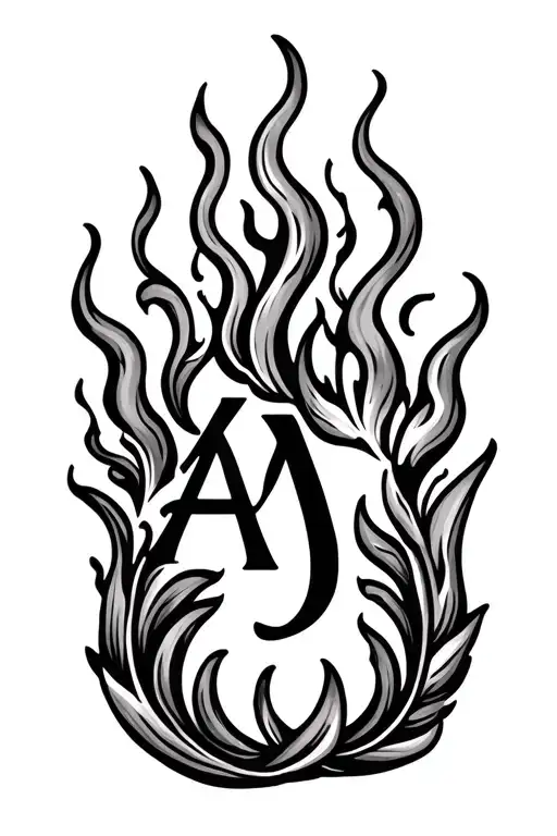 AJ initials with some cute simple swirls like lively flames above it and below it fine line style tattoo design idea