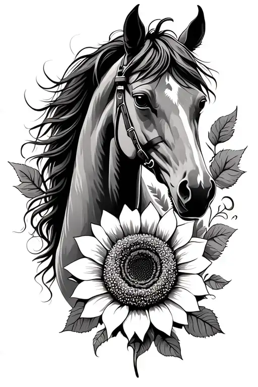 rose, sunflower, horse lover,western tattoo design idea