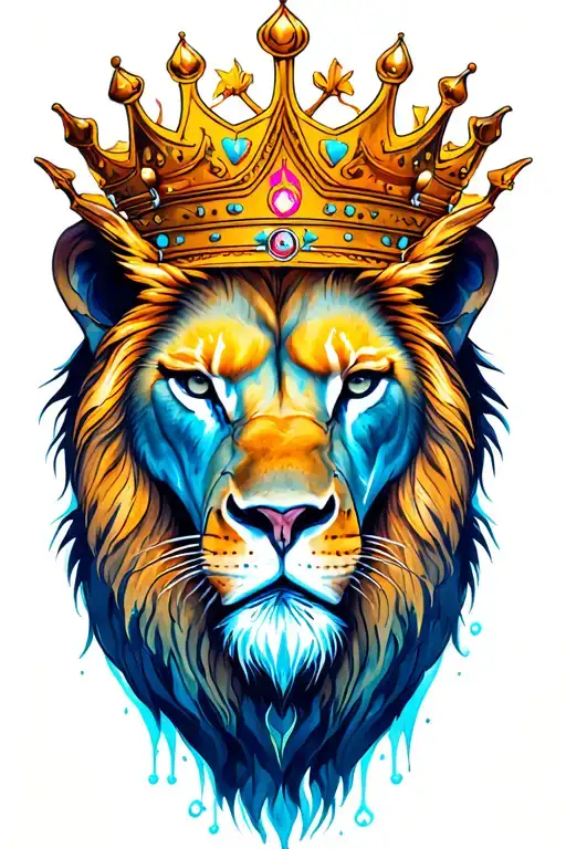 CROWNED LION HEAD WITH WATERCOLOR tattoo design idea