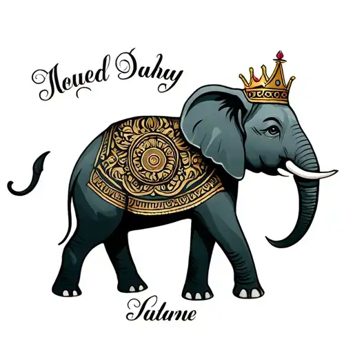 ELEPHANT CROWN WITH NAME tattoo design idea