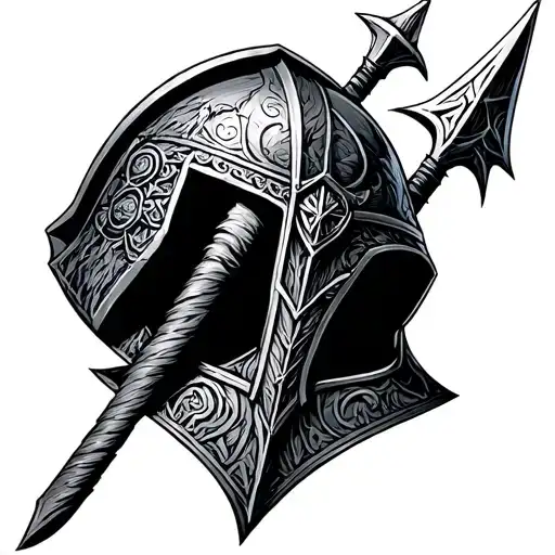 Thors hammer, Loki's helmet and Odin spear tattoo design idea