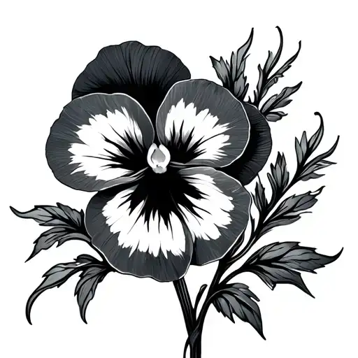 Pansy flower with abstract lines no filling tattoo design idea