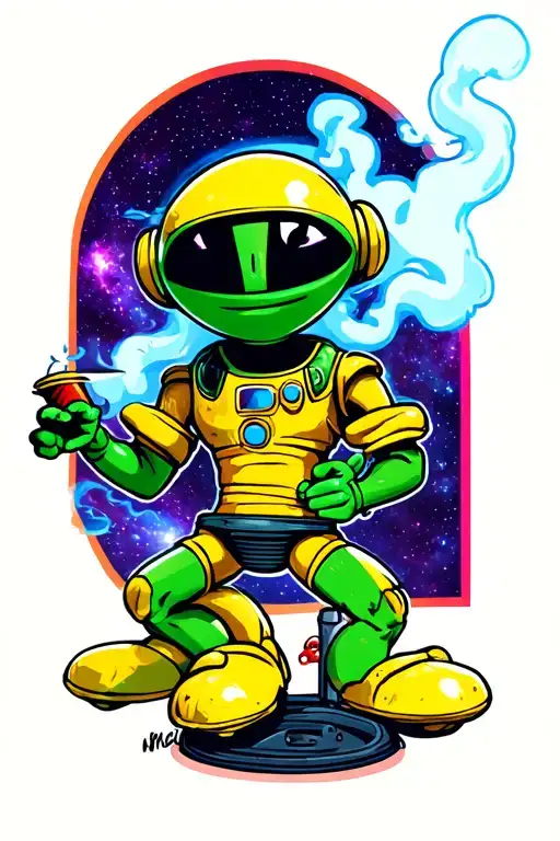 galaxy with Marvin the Martian in ufo smoking a blunt  tattoo design idea