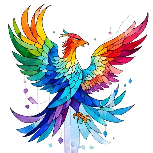 Rainbow phoenix stained glass tattoo design idea