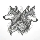 two wolves looking at each other. standing opposite and looking at each other. one of them white colour tattoo design idea