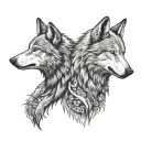 two wolves looking at each other. standing opposite and looking at each other. one of them white colour tattoo design idea