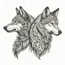 two wolves looking at each other. standing opposite and looking at each other. one of them white colour tattoo design idea