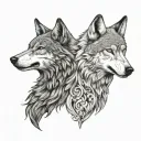 two wolves looking at each other. standing opposite and looking at each other. one of them white colour tattoo design idea