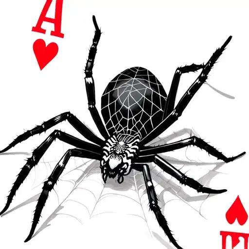 Spider in his spider web with a poker card tattoo design idea