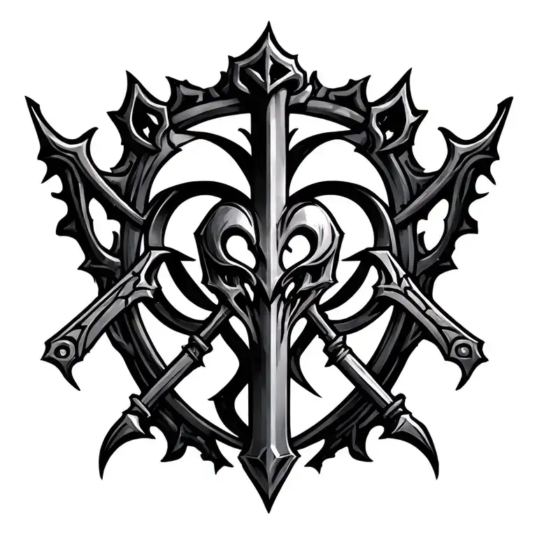 kingdom hearts heartless emblem with 2 ultima weapon keyblade crossed  behind it in the lower part of the emblem tattoo design idea